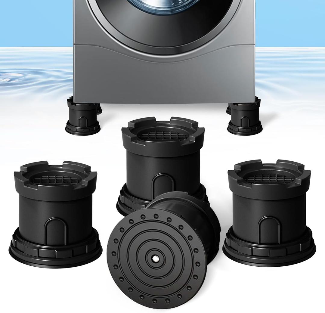 4Pcs Anti Vibration Pads for Washing Machine, Adjustable Height Stops Washer Dryer Moving, Prevents Noise, Vibration Transfer, Antivibration Stabilizer Support Feet with Suction Cup Bottom (Grey)