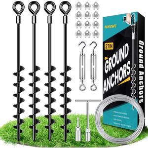 27" Ground Anchors Heavy Duty Shed Anchors Kit, Mobile Home Anchor with 3/16" Galvanized Cable and Turnbuckles for Sheds Canopy Gazebo Trampoline Swing Set(4x27in)