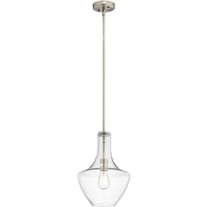 Kichler Everly 1-Light Kitchen Bell Pendant Light, Hanging Light Fixture with Clear Seeded Glass in Brushed Nickel for Kitchen Island or Dining Room (15.25" x 10.5"), 42141NICS
