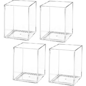 AZUREAL 4 Pack Clear Acrylic Pen Holder Cup, Clear Makeup Brush Holder, Thickened Acrylic Desktop Stationery Organizer for Office, School, and Home Storage