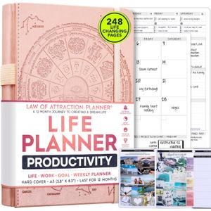 Life Planner - Undated Weekly & Monthly Planner, 12-Month Journey to Increase Productivity | Gratitude Journal, Life Organizer & Goal Journal | Include Foldable Vision Board, Habit Tracker & Stickers