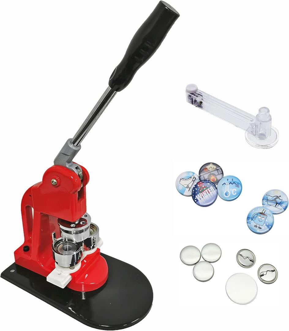 Chibuttons Kit 37mm (1 1/2") Button Badge Press Machine Maker-1 + 37mm Round Die Moulds + Adjustable Circle Cutter + 200 Pin-back Button Components