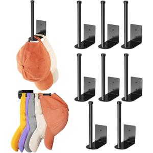 8 Pack Hat Racks for Baseball Caps, Stainless Steel Hat Organizer for Baseball Cap, Hat Holder Storage Organizer, Hat Hanger Strong Adhesive/Wall Drilled for Door, Bedroom, Closet(Black 6 in)