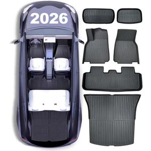 Full Set Floor Mats for Tesla Model Y 2025 2026 Juniper(Rear with Screen) All Weather Floor Mats(5-seat), Tesla Y Frunk Trunk Mat Rear Cargo Liner,Tesla Model Y Accessories 2025 2026(6 PCS)