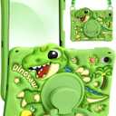 Boaretiu Tablet Case - Cute Cartoon Silicone Cover with Adjustable Shoulder Strap & Rotating Stand for Kids Boys Girls, for Samsung Galaxy Tab S10 FE 2025/S9 FE 2023 Case 10.9", Green Dinosaur