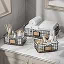 Bathroom Organizers and Storage, 3 Pack Storage Baskets for Shelves, Multipurpose Bins Organizer with Wooden Handles, Decorative Organizer Baskets Set for Bathroom, Laundry, Living Room - White (Large & 2*Extra small)