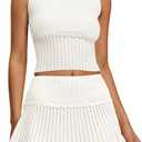 Saodimallsu Womens 2 Piece Skirt Sets Sleeveless Knit Crop Top Mini Skirt Summer Two Piece Outfits Sweater Sets (L)