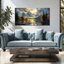 JuhaiArt Mountain Lake Canvas Wall Art Landscape Picture Artwork Gold Wall Decor for Living Room Bedroom Office Sunset Poster 24" x 48"