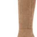 Modatope Knee High Boots Kitten Low Heel Faux Leather Pointed Toe Side Zipper Fall Long Tall Boots for Women (9, Tan Suede)