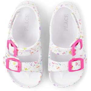 The Children's Place Baby Girls and Toddler Everyday Slide Sandals with Backstrap, White Paint Splatter, 9