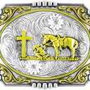 Moranse Religion Cross Cowboy Kneeling Prayer And Horse Design Belt Buckles (Square Golden)
