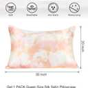 MANSPHIL Boho Tie Dyed Silk Pillow Cases Queen Size, Orange Pink Printed 22 Momme Mulberry Silk Top with Satin Underside Pillowcase for Hair and Skin, Envelope Closure, 1PC