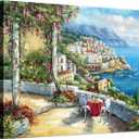 SD SOFT DANCE European Town Canvas Wall Art - Coastal Flower Garden Artwork Painting Reproduction Print for Office (24'' x 36'' x 1 Panel)