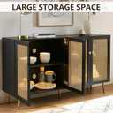63" Large Buffet Sideboard with LED Light, Storage Accent Cabinet with 4 Doors, Wood Console Cabinet for Living Room, Black
