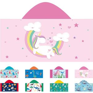 Kids Hooded Beach Towel, Microfiber, 24x50 Inch, Rainbow Unicorn
