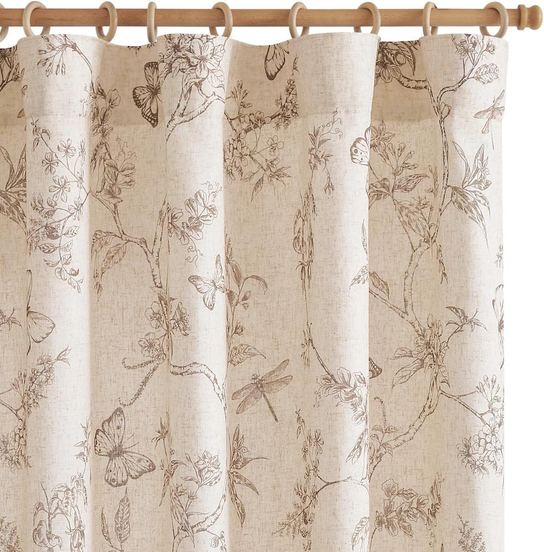jinchan Floral Curtains Lined Linen Blend Curtain for Living Room 84 Inch Length Taupe Farmhouse Flower Patterned Curtain French Country Curtains Drapes Back Tab Rod Pocket 2 Panels