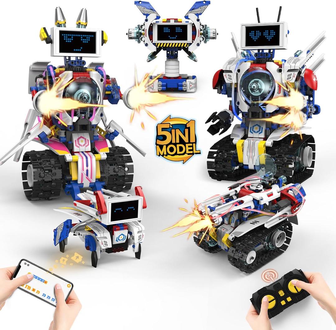 5 in 1 Robot for Kids Ages 8-12,Remote Control & APP Programmable Robotics, Eye Coding Toys-DIY Building Science Educational Kit, STEM Robot Kits Present for Teen Boys Girls (603 PCS)