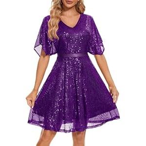 Wedtrend Women's Sequin Dress Tulle Sparkly Night Out Dress A Line Homecoming Dress for Teens WTS6003PurpleL (Purple, L)