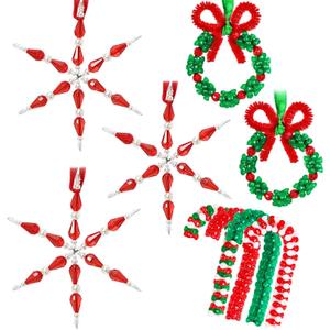 GYGOT Christmas Crafts for Adults,30 Sets Christmas Beaded Ornament Kit to Make-Incl. 6 PC Snowflake/12 PC Wreath/12 PC Candy Cane(Assembly Needed)
