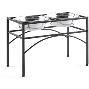 Funkeen Elevated Dog Bowls Raised Pet Feeder Cat Food & Water Diner Stand Set w/ 2 Removable Stainless Steel Bowls (2 Quarts/13.77" in Height)