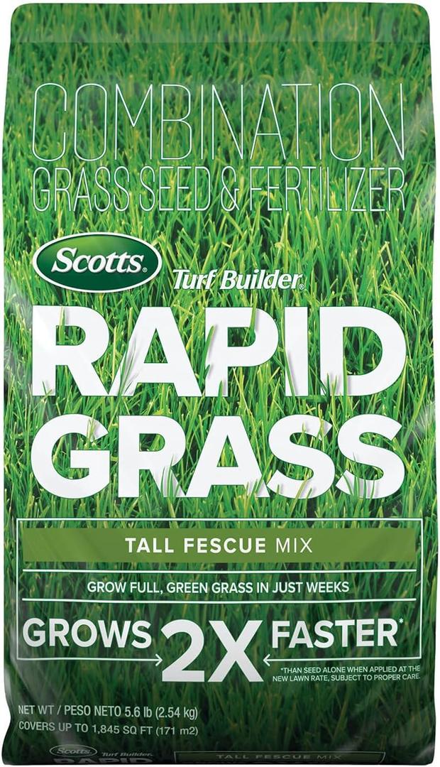 Scotts Turf Builder Rapid Grass Tall Fescue Mix - Combination Grass Seed and Fertilizer for Lawns, Lawn Seed That Grows in Just Weeks, 5.6 lbs.