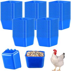 Maxdot 50 Pcs Cage Cups Chicken Feeder Cups 16 oz Hanging Bird Food Water Bowl Bunny Cage Feeding Dish for Pet Parrot Rooster Parakeet Gamefowl Poultry Pigeon(Blue)