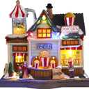 Chonsun Christmas Village 8.7 Inch Popcorn Shop with LED Lights Resin Village Houses Holiday Music with USB/3AA Batteries Rendering Atmosphere Christmas Decorations