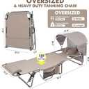 Oversized Extra Wide Tanning Chair with Sun Canopy Face Hole Padded Adjustable Washable, Heavy Duty Layout Folding Lounge Chair for Outside Beach Reading Sunbathing, UPF 50+, XL, Plus Size, 330 LBS