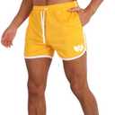 Men's 3.5"-4.5" Inseam Retro Athletic Workout Shorts with Pockets for Bodybuilding, Training, Running (Orange, S)