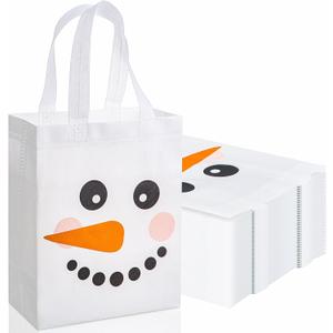 Threlaco 60 Pcs Christmas Non Woven Gift Bags Bulk with Handles Snowman | Reusable Merry Christmas Bags, with Handle Party Favors, Candy Goodie Treat Bag, Xmas Santa Holiday Gifts,9.84x7.87x3.94 Inch, 1 Count