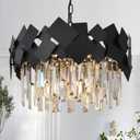 A AXILIXI Modern Crystal Chandelier Black Round Chandelier for Dining Room, Drum Pendant Light Fixture 7-Light 20” Luxury Ceiling Light Contemporary for Entryway Foyer Bedroom