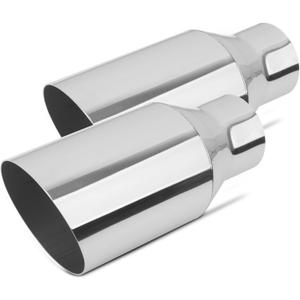 2.5 inch Inlet Exhaust Tip, 4" Outlet 9" Overall Length Stainless Steel Exhaust Tail Pipe, Weld-On, Rolled Edge, Slant Sleek Angle Cut, Polished Tailpipe, Silvery, 2Pcs