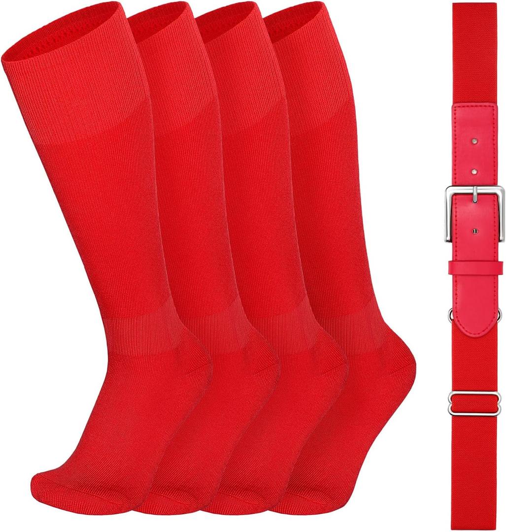 VONMELLI Youth Baseball Belt and Socks Combo, Elastic Softball Belts and Socks for Boys and Adult (2 Pairs of Socks & 1 Belt), Youth