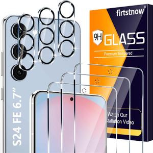 3 Pack Glass Screen Protector for Samsung Galaxy S24 FE [6.7 inch] + 3 Pack Camera Lens Protector, 9H Tempered Glass, Fingerprint Unlock, HD Clear Case Friendly Anti-Scratch