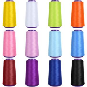 12 Pack Woolly Nylon Serger Thread Cones, 2000M Each Spool Overlock Thread, PolyesterThread for Serger&Overlock Machine Use,Low Stretchy
