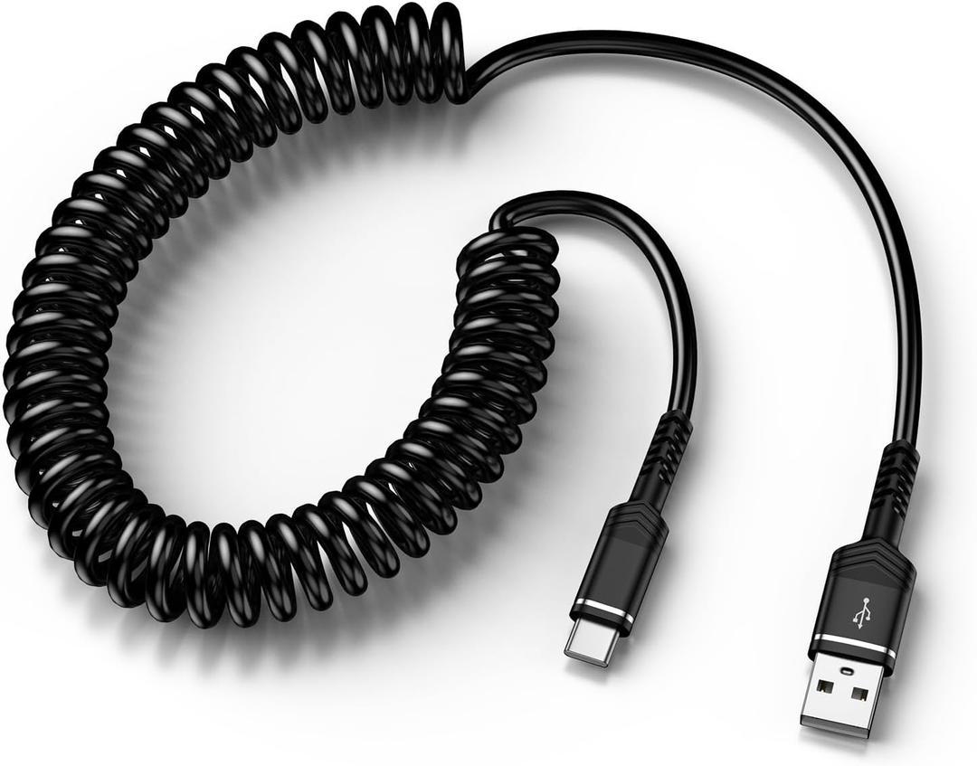 USB to USB C Coiled Cable Fast Charging for iPhone 17e/17/Air/17 Pro/17 Pro Max/16e/16/16 Pro/16 Pro Max/16 Plus/15,3FT Retractable Car Charger Cord Android Auto for Samsung Galaxy A17 S26,Pixel 10a