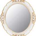 Vintage Decorative Wall Mirror 14.8 x 13.1 Inch Oval Mirror White