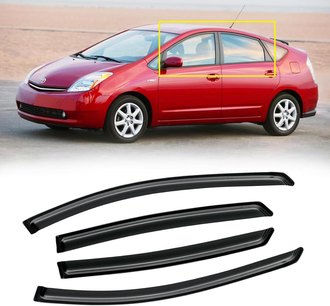 Window Visor for Toyota Prius 2004-2009, Out-Channel Rain Guards Shields Vent Deflector Shade Wind Dark Smoke 2005 2006 2007 2008, Tape-On Outside-Mount, 4PCS