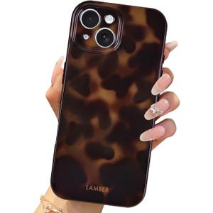 Compatible with iPhone 15 Plus Case 6.7 inch,Tortoise Shell Chic Amber Brown Print Leopard, Classic Soft TPU Protective Shockproof Case for iPhone 15 Plus