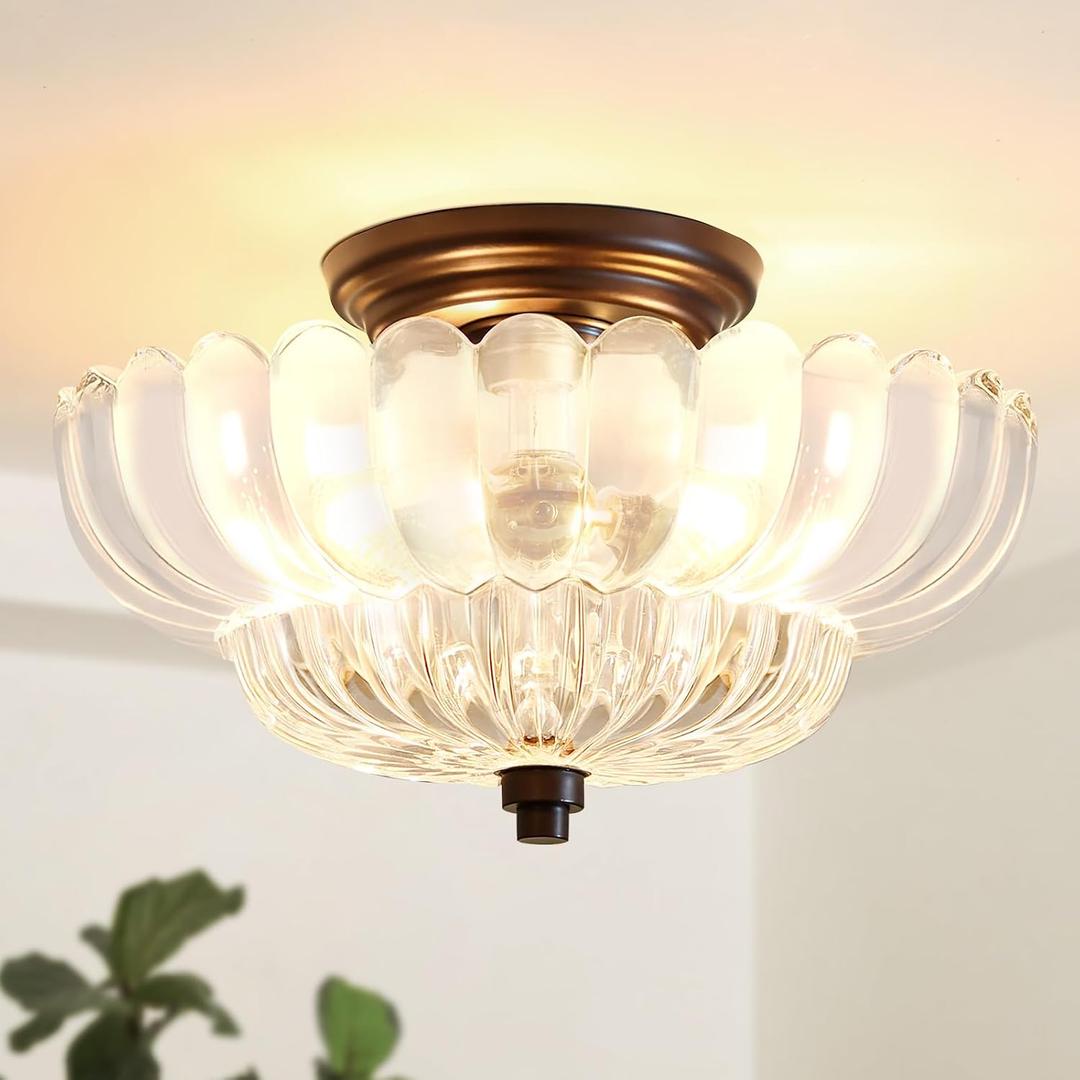 Semi Flush Mount Ceiling Light Fixture Vinatge Black Ceiling Lights Mid Century Modern Clear Glass Close to Ceiling Lighting Fixtures for Bedroom Hallway Foyer Bathroom Kitchen Laundry Room Nursery