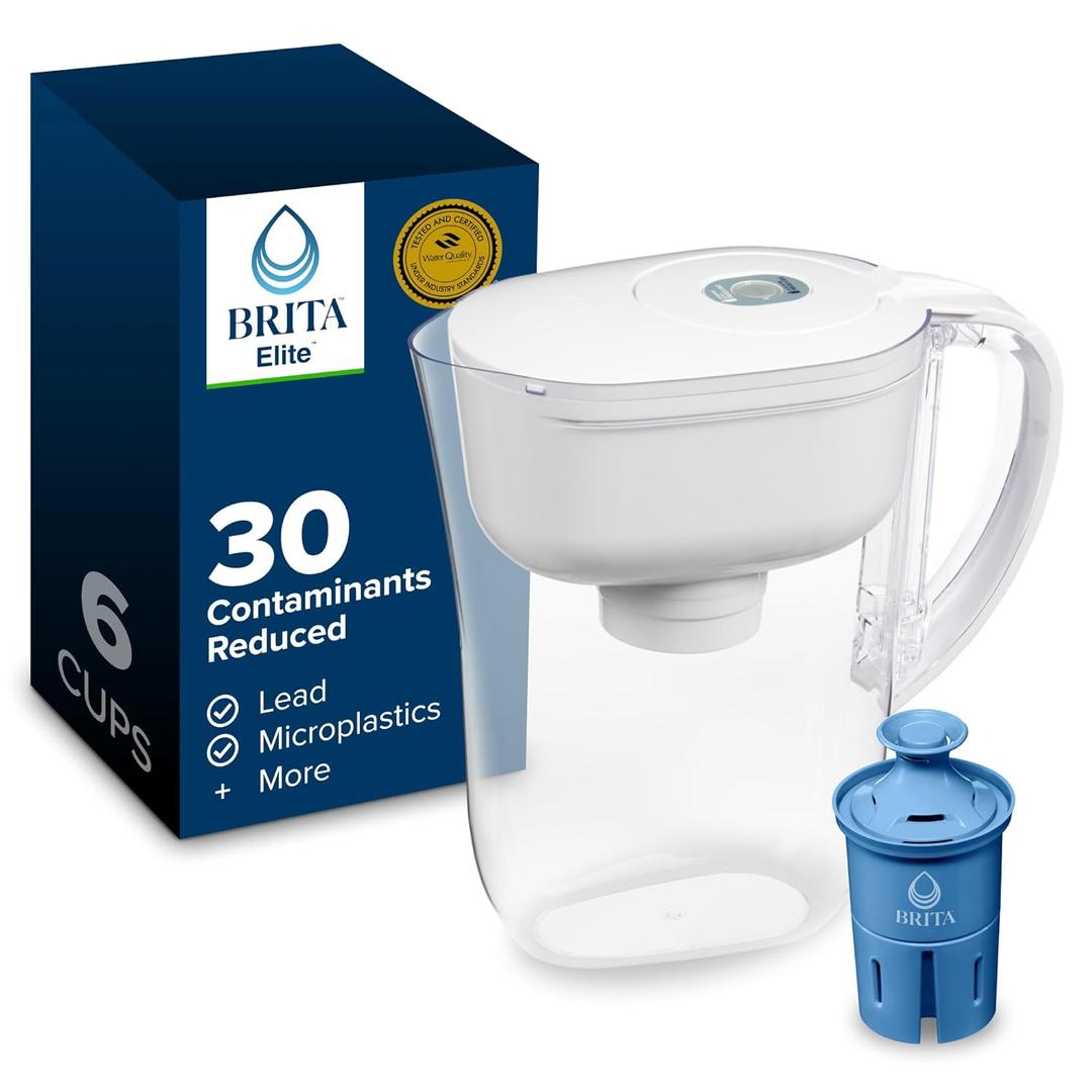 Brita Water Pitcher, Metro Elite Filter, Removes 99% of Lead, Includes 1 Filter, 6-Cup Capacity, White