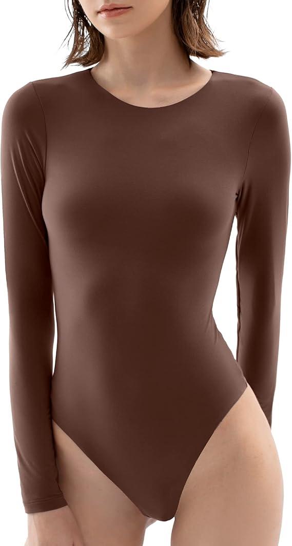 PUMIEY Women's Crew Neck Long Sleeve Bodysuit Second-skin Feel Tops Smoke Cloud Collection
Size M