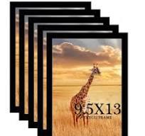 9.5 x13 Picture Frame Set of 5, Black Wooden Frame 9.5x13 Wall Gallery Poster Photo frame with Shatter Resistant Plexiglass,Horizontal and Vertical Formats for Wall Hanging best gift