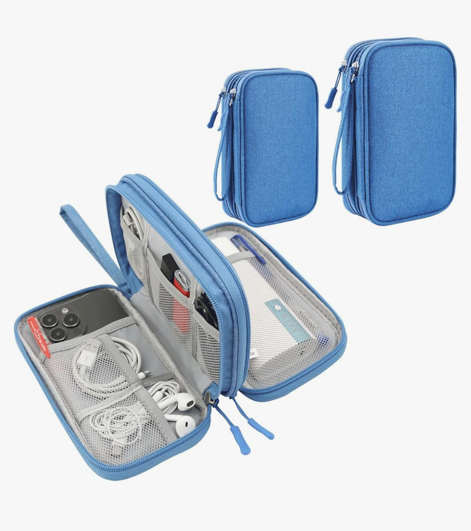 Electronic Organizer Travel Cable Accessories Case, 2 Pack Electronic Organizer Bag, Accessories Organizer Pouch for Cable, Cord, Charger, Phone, USB, Power Bank, Earphone(Small+Big, Blue)
