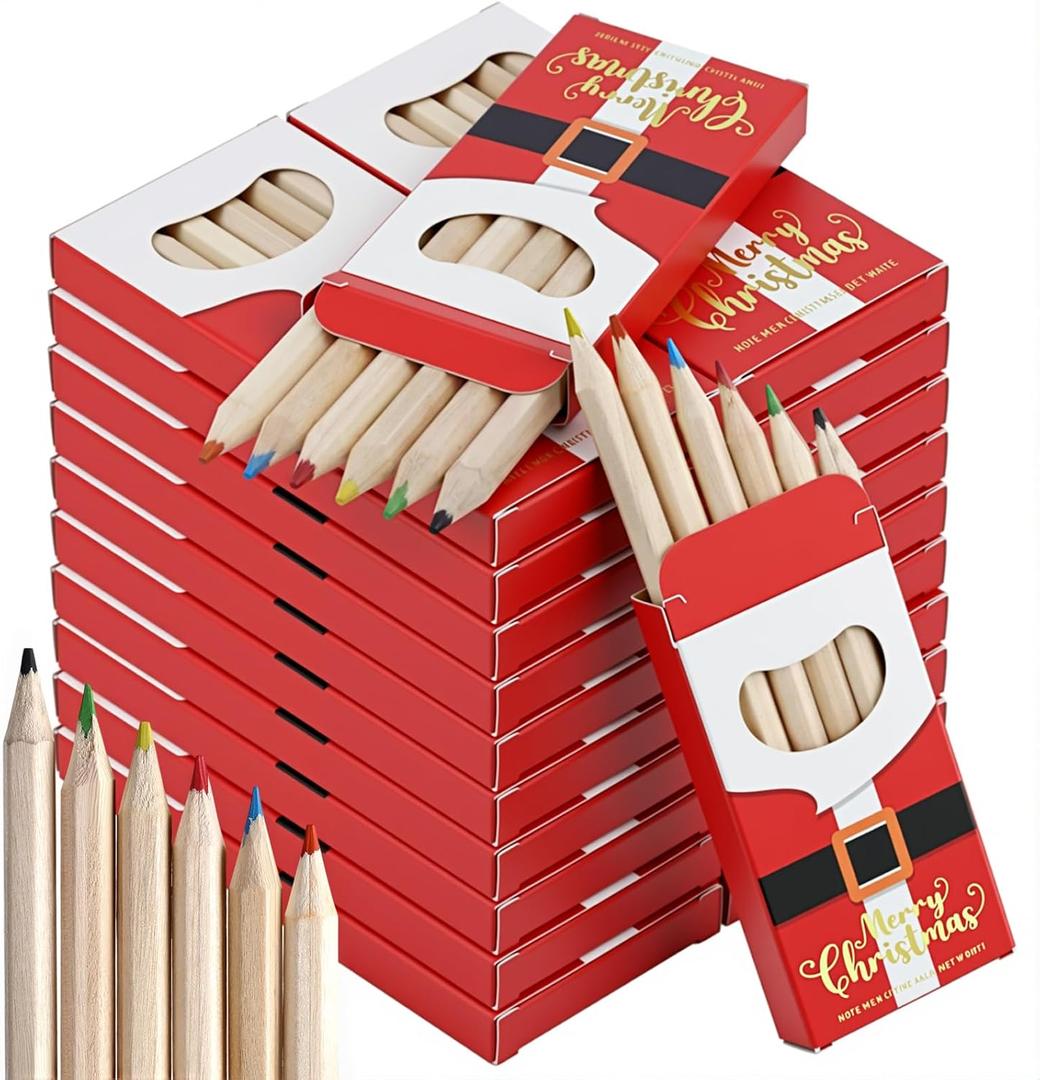 Tinlade 50 Pcs Mini Colored Pencils Bulk 3.5 Inch Coloring Drawing Pencil 6 Different Color for Adult Classroom School Drawing Birthday Wedding Party Favors (Christmas)