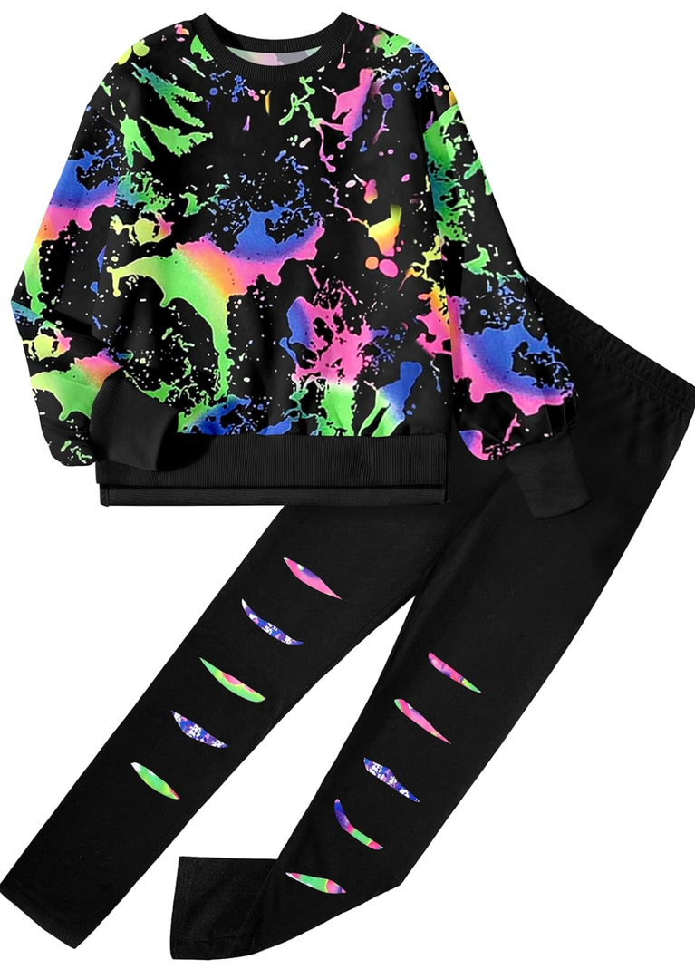 Girls Clothes, Girls Outfits Tie Dye Sweatshirt Tops and Leggings Sweatpants 2 Piece Fall Winter Clothes Set 7-8Y