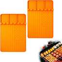 2 PCS Silicone Grill Mat Compatible with Blackstone, BBQ Griddle Tools Mat with Drip Pad, Spatula Mat for Outdoor Kitchen Counter, Gifts for Men (orange-2)