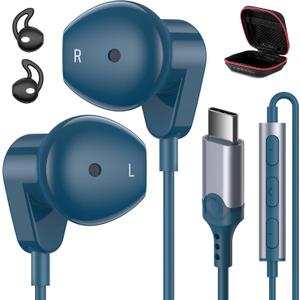 APETOO USB C Headphones for iPhone 17 Pro Max 16 15 Plus iPad Air USB-C Wired Earbuds with Mic Volume Control HiFi Stereo Type C Earphones for Galaxy S25/S24/S23/S22 Ultra Pixel 10 9 8 7 6a, Blue