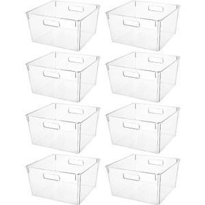Clear Extra Large Plastic Storage Bins, Perfect for Pantry Organizers and Storage Containers Fridge Organizer Plastic Bins Kitchen Organizer Bin for Organizing Under Sink Refrigerator Organization (12.6 x 12.6 x 7)