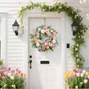 Spring Wreaths for Front Door,Summer Wreath with Peony Rose and Dahlia Flowers,24 Inch Floral Door Wreath for All Seasons Outside Outdoor Indoor Wall Wedding Holiday Home Decor